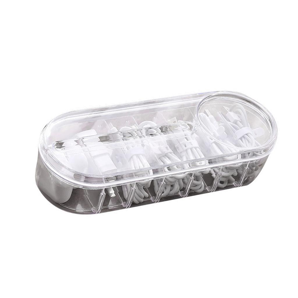 Cable Storage Organizer PP Clear with Multiple Compartments Lid Cord Organizer Box for Desktop