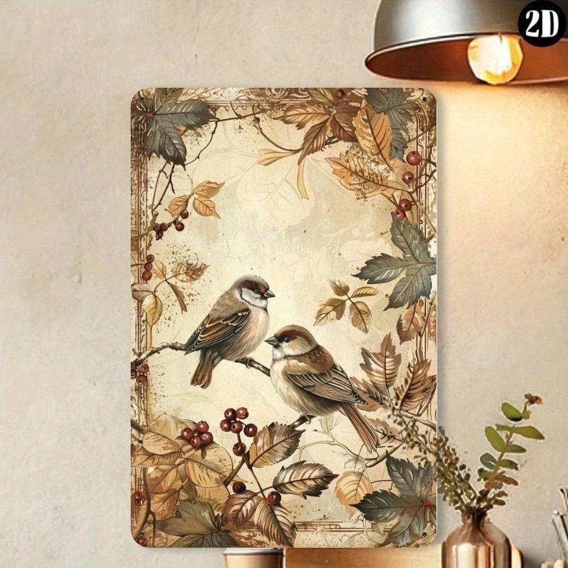 Vintage Bird on Branch Metal Wall Art Rusty Bar Decoration 8x12 Inch