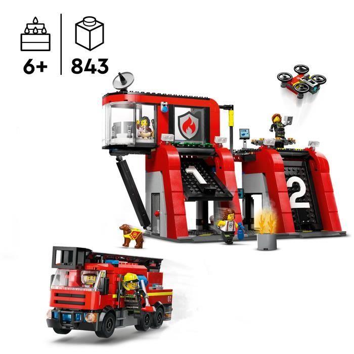 Lego® 60414 city la caserne et le camion de pompiers, jouet de figurine de chien et 5 minifigurines, cadeau enfants