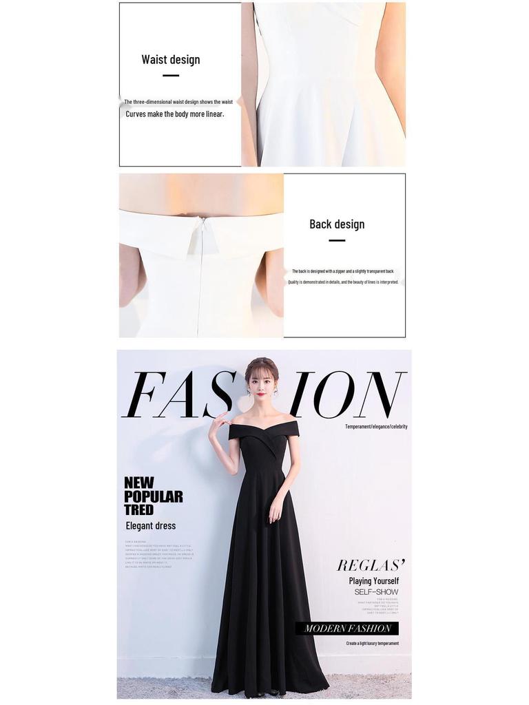 Ny Stil Ene-Skulder Svart Brudepikekjole: Elegant aftenkjole for bryllup og fester