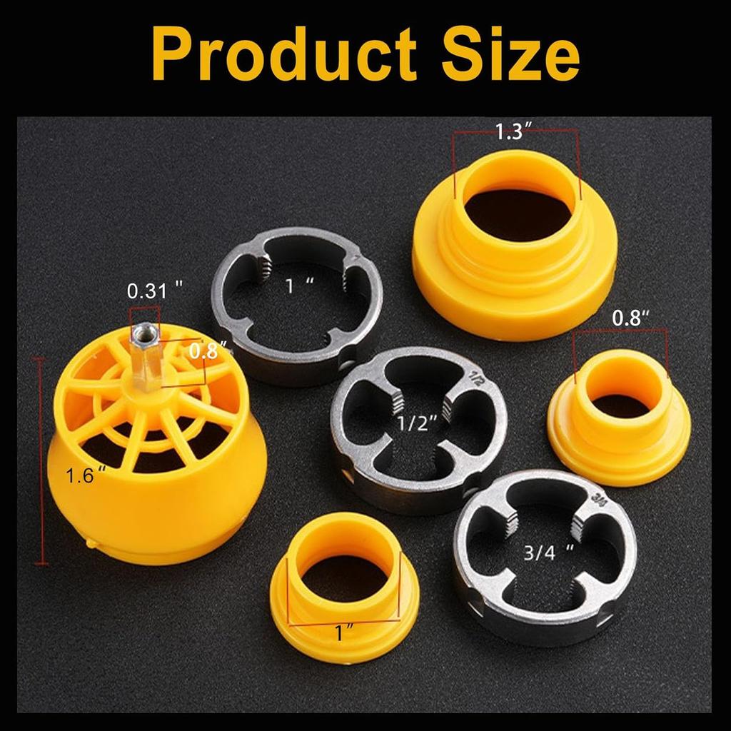 1/2", 3/4", 1" Internal and External PVC Pipe Threader Kit, Electric Drill Compatible Pipe Threader Kit with Various Die Sizes