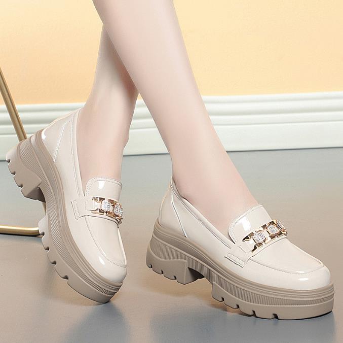 Thick Soled Loafers For Women Spring Autumn Single Shoes Women Patent Leather Platform Shoes Female Pumps British Leather Shoes