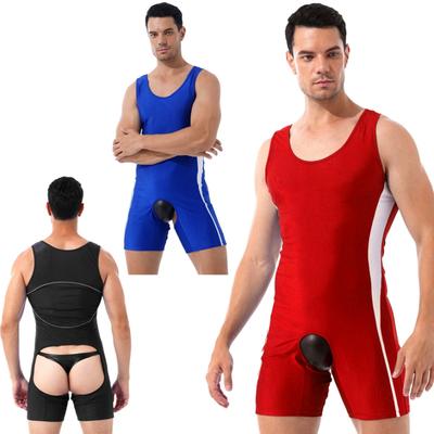 Sexy Mens Lingerie Open Crotchless Bodycon Bodysuit Male Body Shaper One-piece Open Butt Jumpsuit U Neck Sleeveless Nightwear