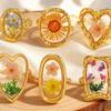 Geometrischer Edelstahl-Blumen-Transparenter Ring für Damen Runder Sonnen-Herzförmiger Blumenring Öffnungs-Fingerring Schmuck Geschenk