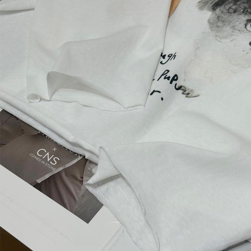 ID25 Early Autumn Puppy Print Rolled Edge Long Sleeve Loose Pullover