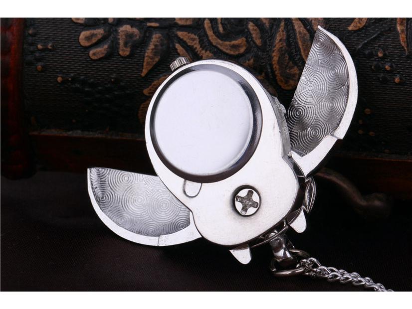 Retro Silver Owl Pocket Watch Necklace with Slide Cover - Nostalgic Cartoon Sweater Chain Pendant (Model 6105)
