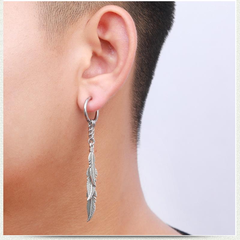 Bao Shalina Tassel Chain Leaf Earrings: Trendy Non-Piercing Korean Style for Men.