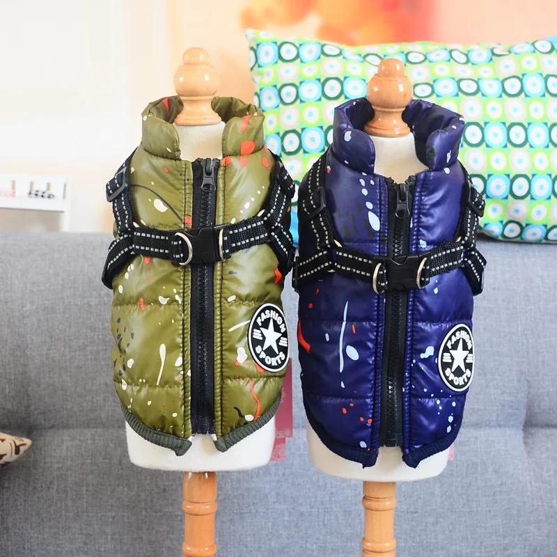 

Hot Selling Pet Clothes Autumn and Winter Cotton Clothes Reflective Chest Back Integrated Dog Splash Print Cotton Vest S синий