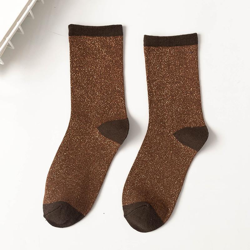 Colorful Japanese Style Metallic Thread Glitter Sparkle Crew Socks Shiny Pearl Black  Pink Cute Kawaii Gift Designer Christmas