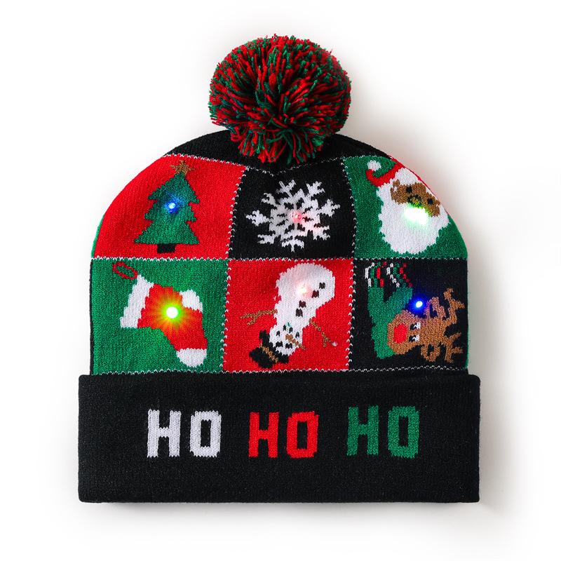Flashing LED Christmas Beanie Knit Hat Winter Snow Cap Light Up Knitted Cap Holiday Party Favors for Adults