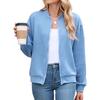 Women's Textured Zip Up Bomber Jacket, Autumn Winter V-neck Long Sleeve Baseball Coat, Loose Casual Lightweight Outerwear for Daily Wear