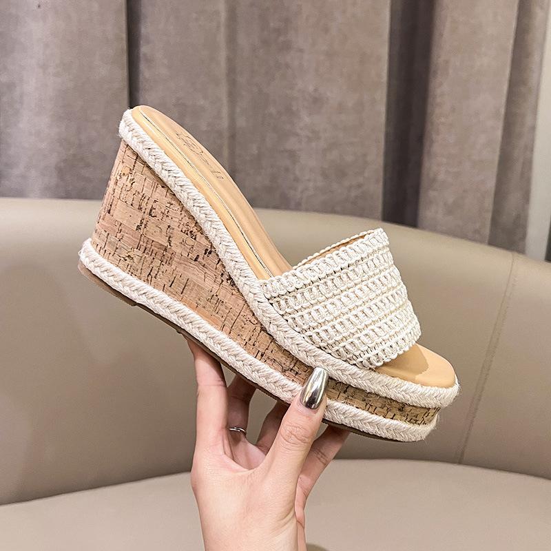 

Высокие каблуки водонепроницаемые сандалии с открытым носком на платформе и танкетке, крутые шлепанцы, женская обувь 39 абрикосовый