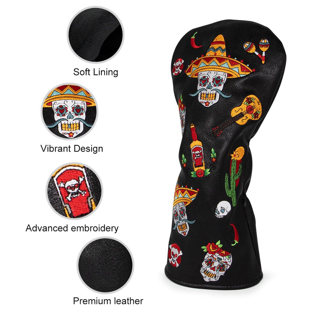 Premium Leather Golf Headcovers Sugar Sku ll Golf Driver Head Cover Embroidery Driver Fairway Wood Hybrid with Number Tags 5