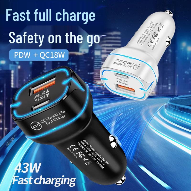 PD25W Dual Port Fast Car Charger for Xiaomi, Huawei, Apple – Cigarette Lighter Adapter