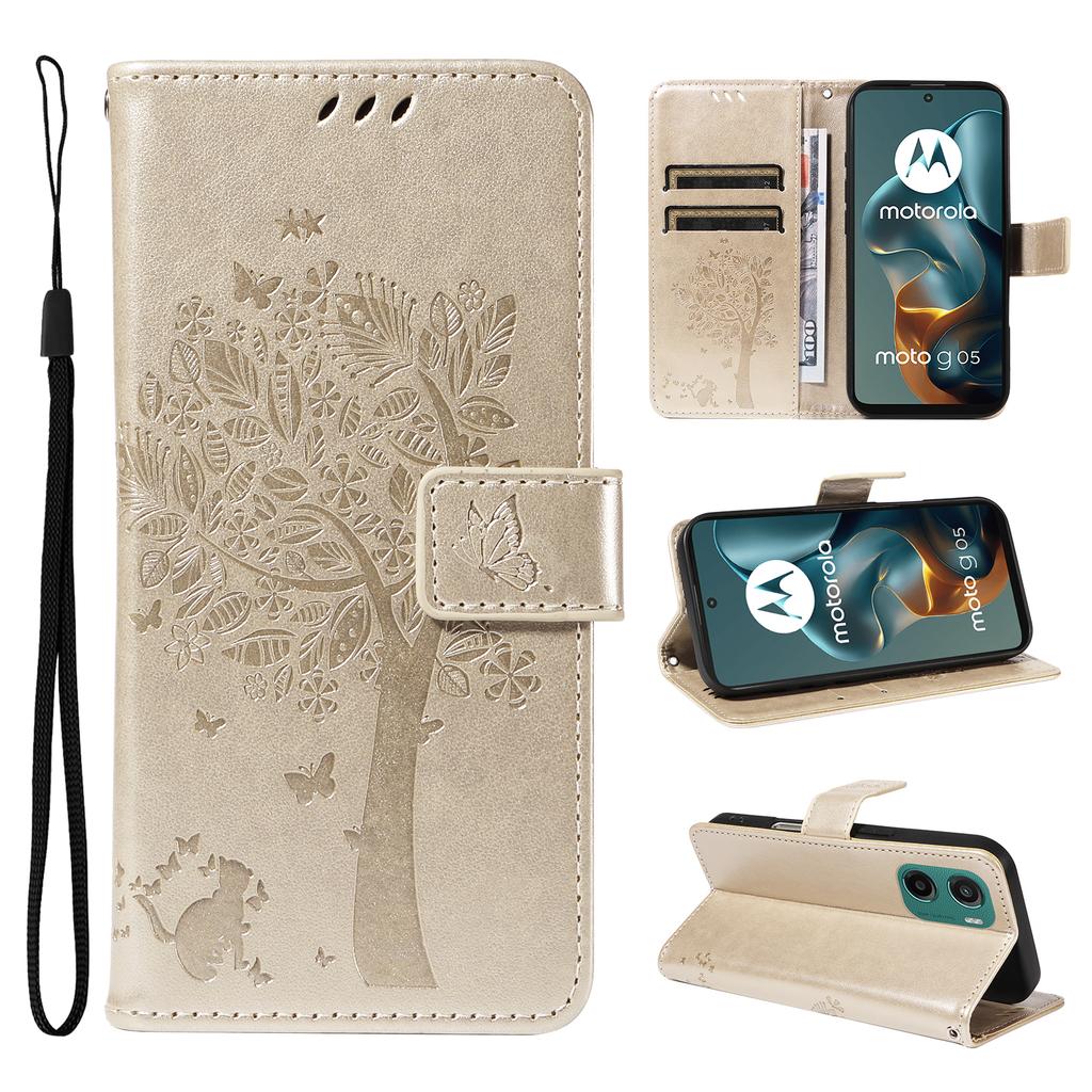 For Motorola Moto G05 4G Phone Case with Stand Cat Tree Pattern Leather Wallet Mobile Cover