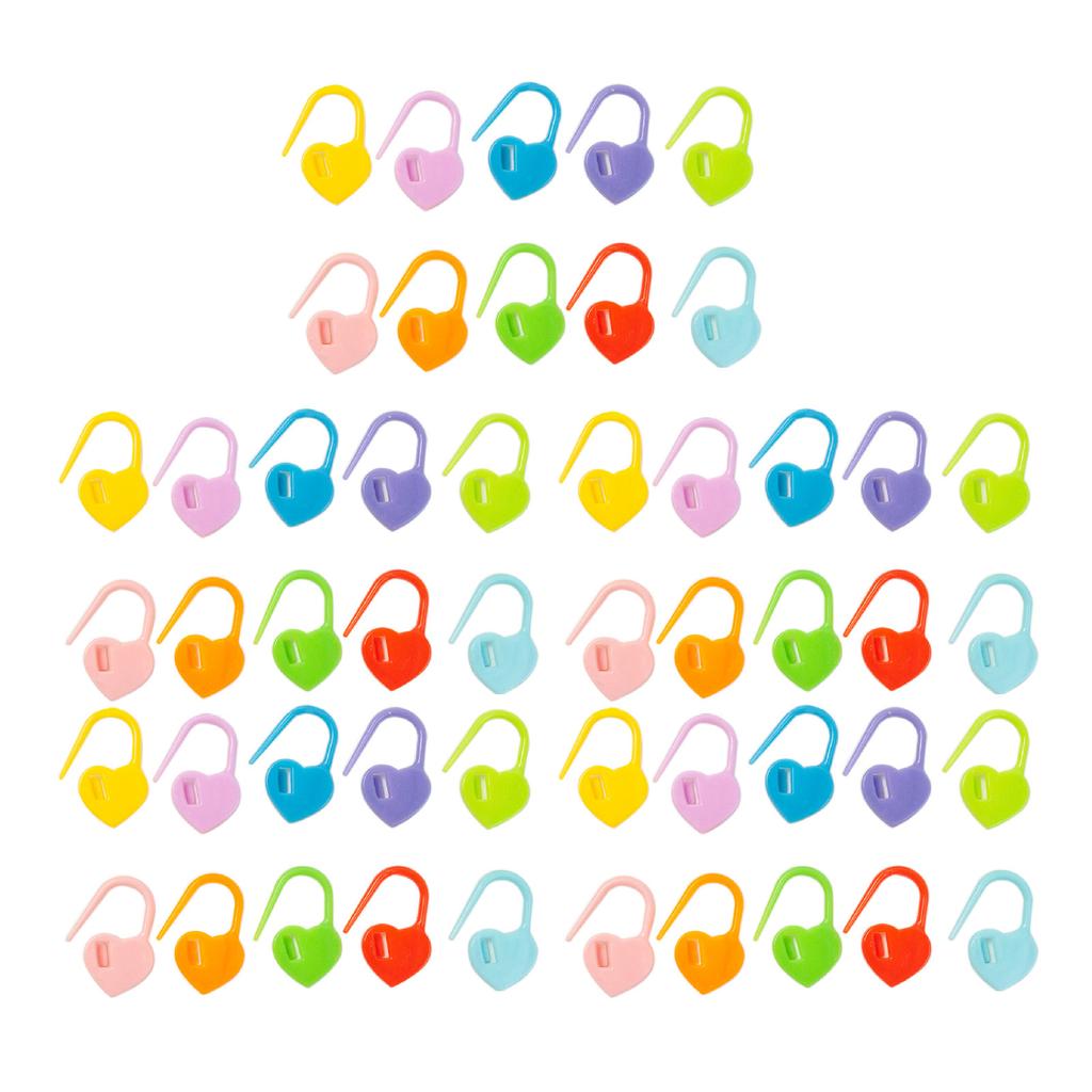 50PCS Colorful Stitch Markers Heart Shape Knitting Needle Clips Plastic Crochet Pins for DIY