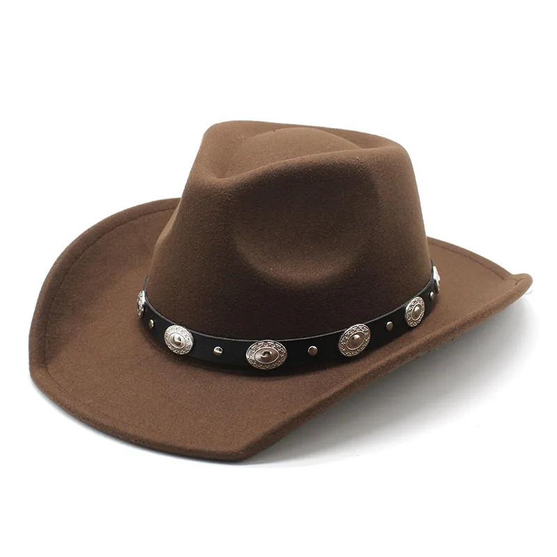 Damen Western Cowboyhüte Nietenbesetzte Eingedrückte Western Cowgirl Hüte Breiter Rand Fedoras Hut mit Gürtelschnalle