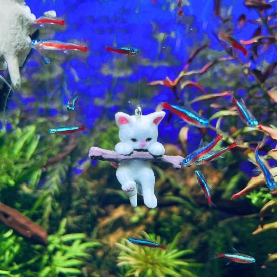 Yousheng 1 Set Fish Tank Decoration Exquisite Mini Cat Statue Ornament with Small Floating Ball Aquarium Accessories
