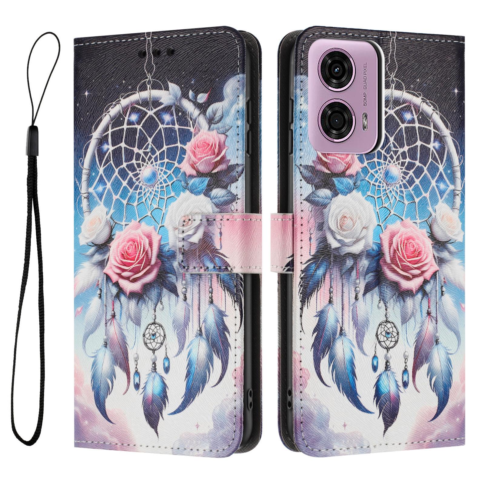 

YX-2501 For Motorola Edge 50 Fusion 5G Case Pattern Printing PU Leather Wallet Phone Cover with Lanyard Flower Wind Chime