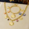 DIEYURO 316L Stainless Steel Golden Sun Inlay Zircon Colored Crystal Flower Pendant Necklace Bracelet Set Lady New Trend Jewelry