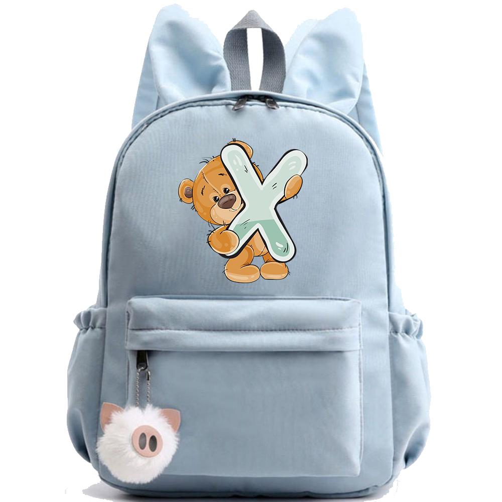 Little Bear 26 English Letters Backpack Printed School Bag for Teenager Kid Boy Girl Student Cartoon Bookbag Outdoor Rucksack