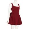 Women's Red A-line Dress: French Heiress Style, Bow Backless, Spaghetti Straps, Waist-Cinching, Fluffy Skirt