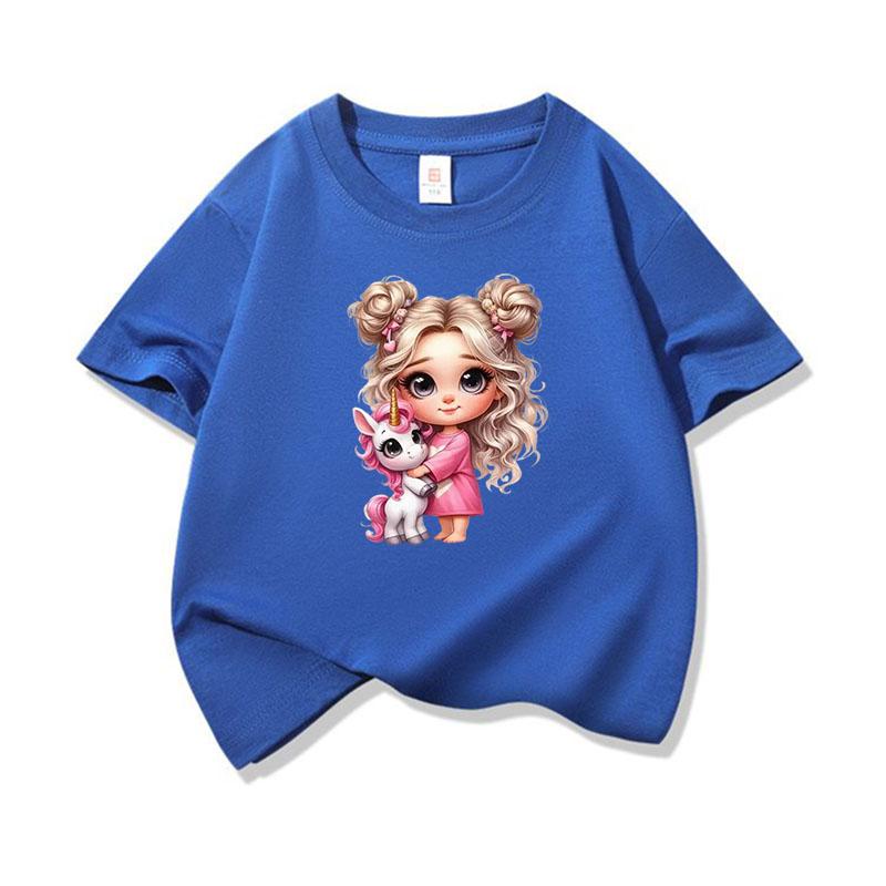Kids Cotton T Shirt Girl With Pink Unicorn Print Crew Neck Short Sleeve Tee Casual Boys Girls Summer Tops