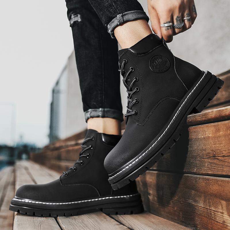 Men High Top Boots Fashion Casual Women Leather Lace Up Ankle Boot Non Slip Hiking Boots for Men Motorcycle Booties Botas Hombre