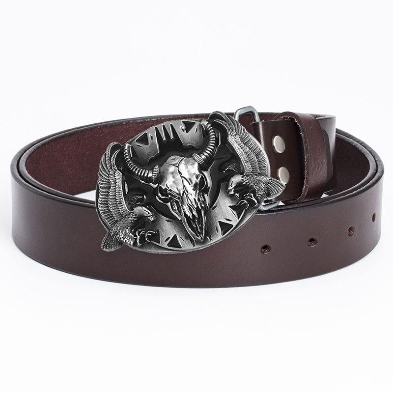 Europäischer und Amerikanischer Stierkopf Knopfkopf Gürtel Herren Dekorativer Jeans Personalisierter Gürtel Retro-Gürtel