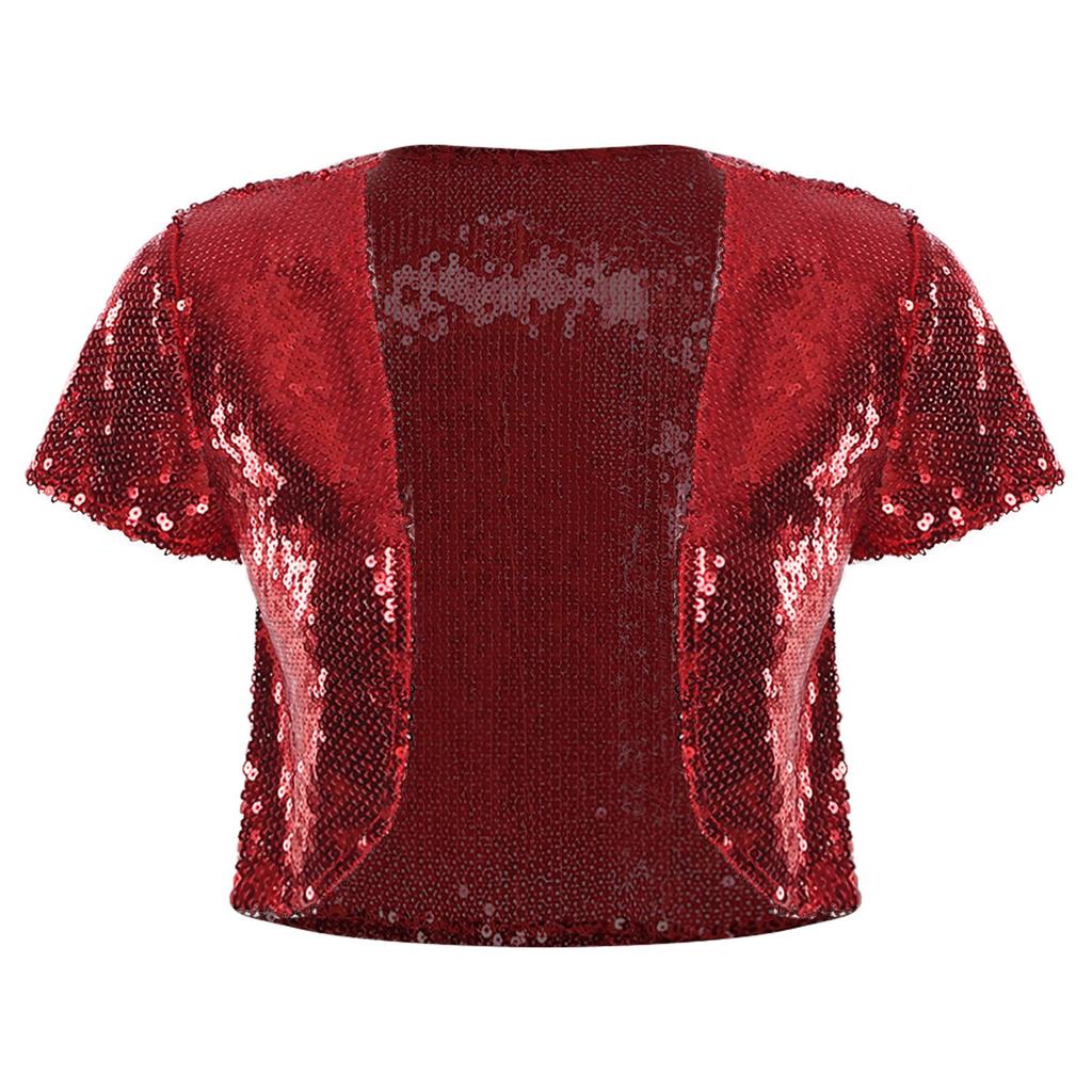 Women Sequin Cropped Jacket Glitter Waistcoat Cardigan Style Shiny Outerwear Stage Performance Costume Top
