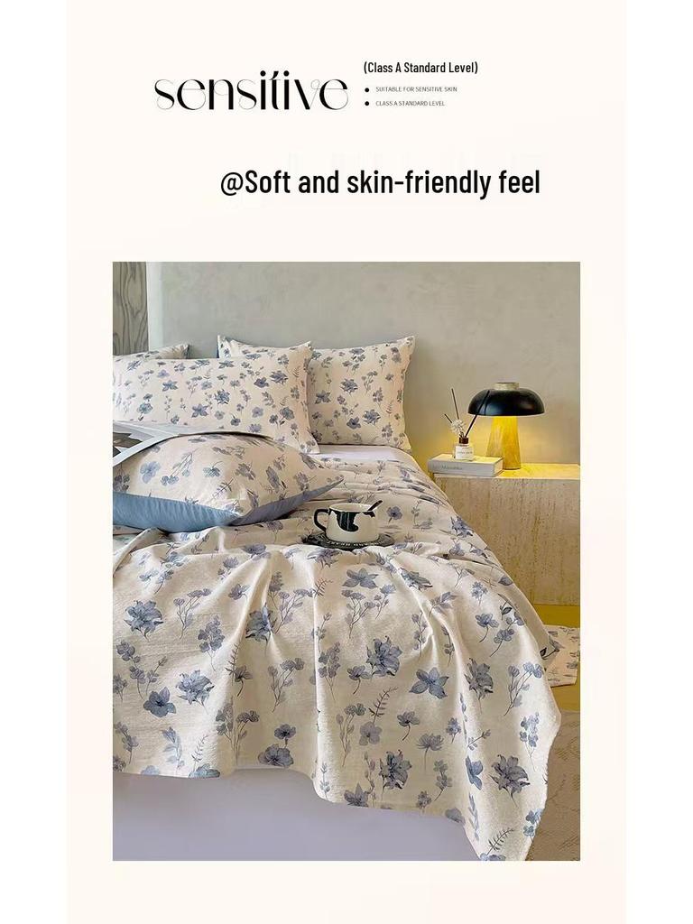 Retro-Stil Rutschfeste Weiche Leinen-Baumwolle Spannbettlaken, Doppellagige Crinkle-Gaze, Schrumpffrei, Atmungsaktiv, Verdickte Tagesdecke R