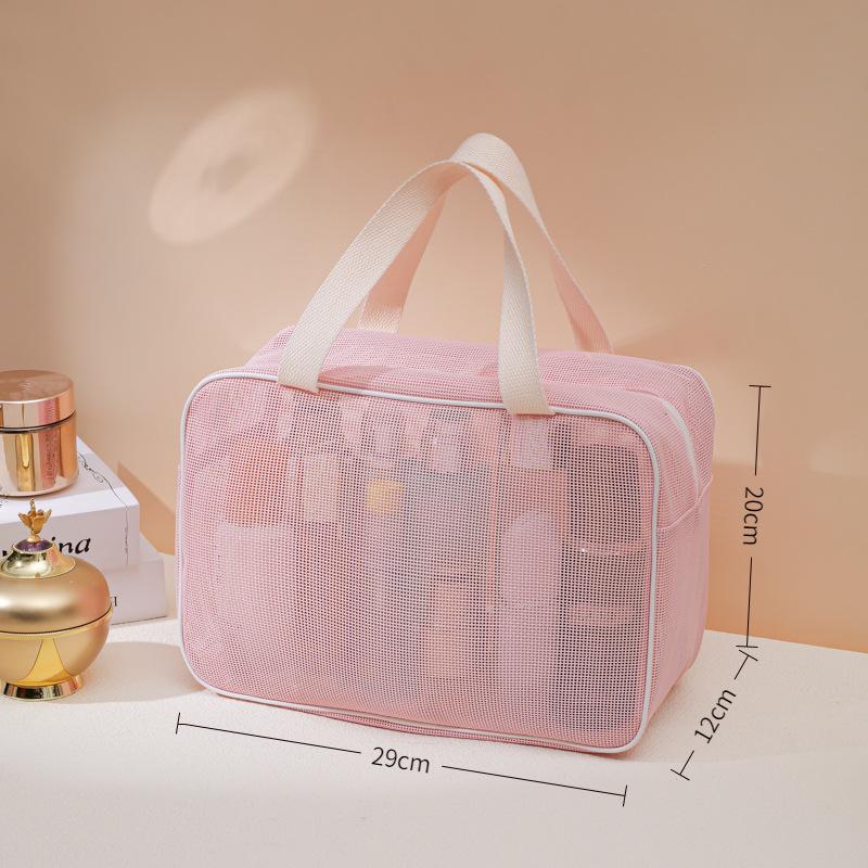 Compact Travel Cosmetic Bag with Breathable Mesh and Handle for Organized Toiletries