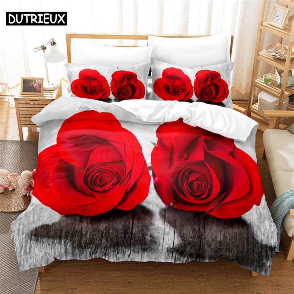 Lussuoso Set Letto Matrimoniale Rosa Rossa Set Copripiumino Set Biancheria da Letto Piumone Set Biancheria da Letto Biancheria da Letto King Size Copripiumino Set Biancheria da Letto