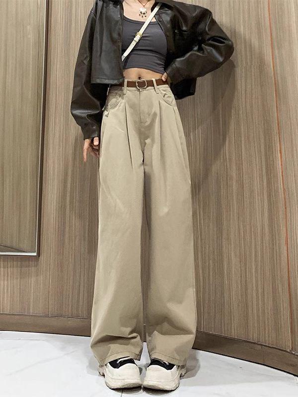 

Женские джинсы с высокой посадкой, широкими штанинами, цвета молочного кофе: Коллекция Осень 2025 - Утягивающие, Свободные, Прямого кроя, Брюки в пол L хаки