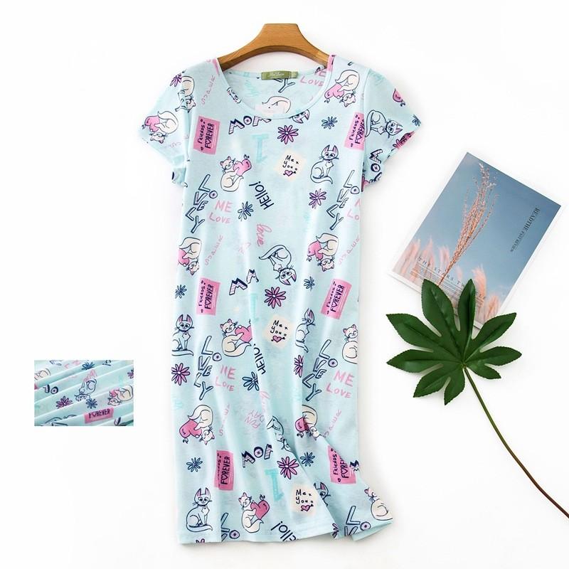 Plus Size Summer Women Nightdress Short Sleeve Cute Cartoon Sleepwear Sweet O Neck Nightgowns Pyjamas Lady's Cotton Sleepdress
