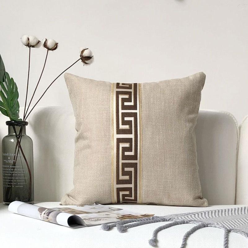New Modern European Style Plaid Striped Linen Solid Color Pillowcase Office Home Sofa Cushion Cover Core