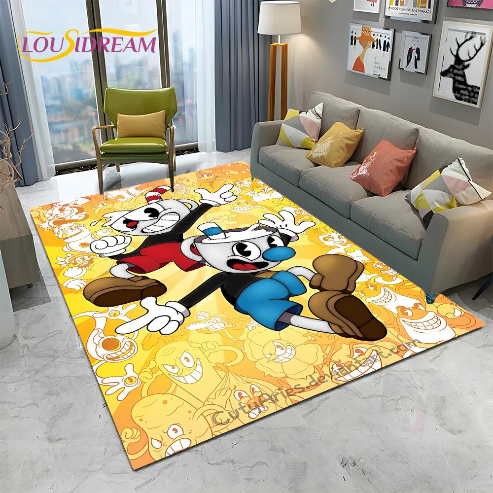 3D Cuphead Mugman Oyunu Gamer HD Halı Kilim Ev Oturma Odası Yatak Odası Kanepe Paspas Dekor, çocuk Oyun Alanı Kilim kaymaz Zemin Mat