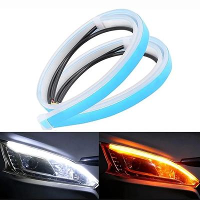 2pcs 70cm LED DRL Car Daytime Running Light Flexible Waterproof Strip Auto Headlights White Turn Signal Yellow Brake Flow Lights