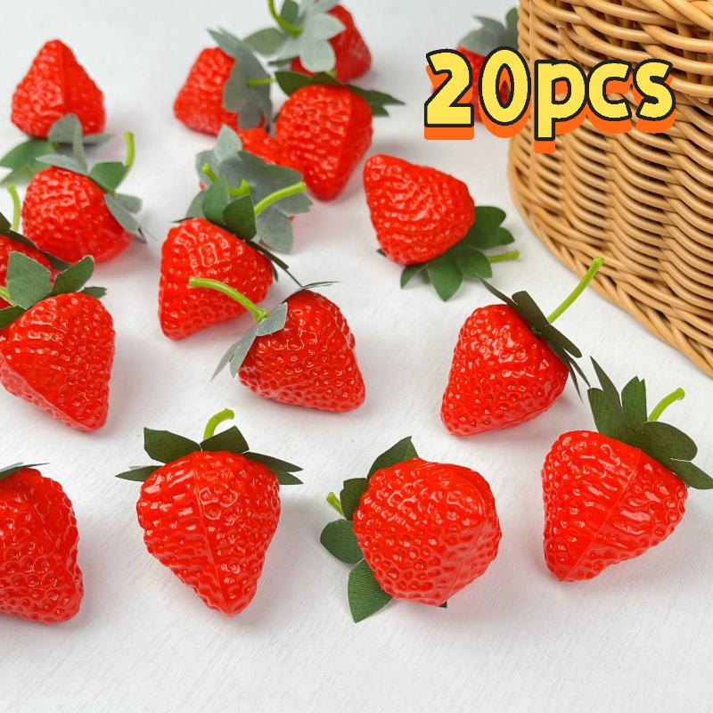 10-20 Pièces Fraises Artificielles Fraises en PVC Fruits Réalistes Accessoire de Photographie Fruit Ornement d'Armoire de Cuisine Maison Décoration de Fête