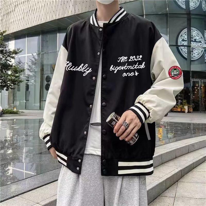 Junior high school students baseball jersey men's spring and autumn American trendy brand loose top students men's and women's same autumn thin coat