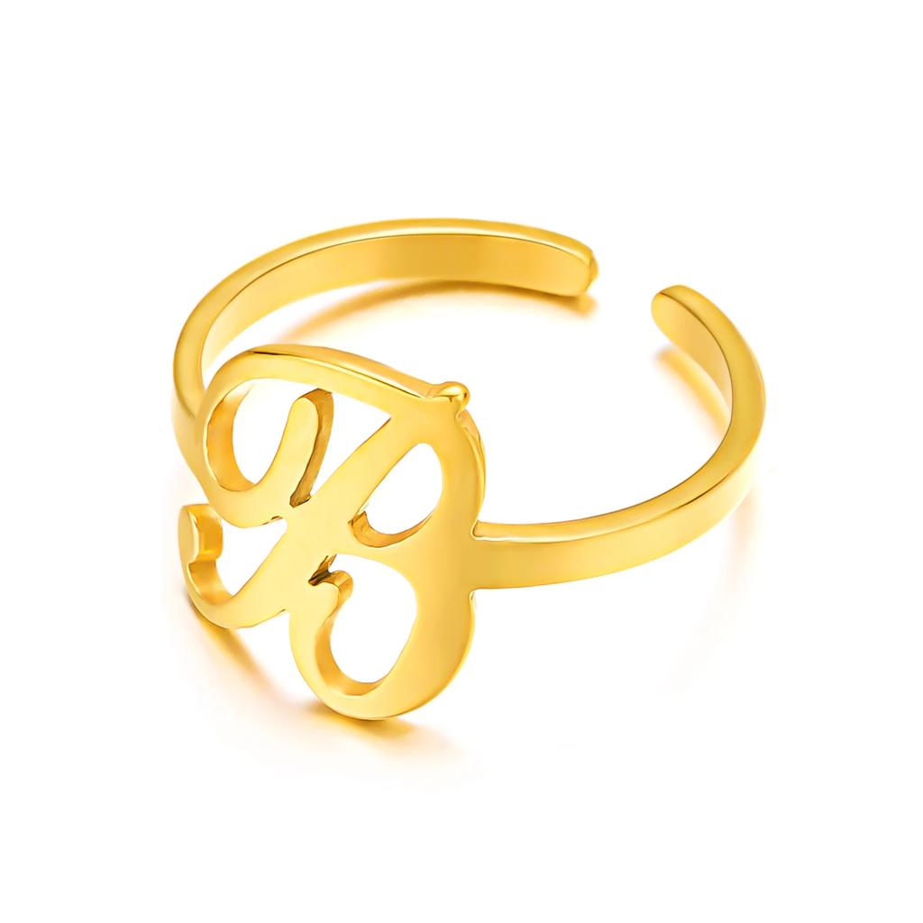 Initial Letter Rings for Women Gold Color Stainless Steel A-Z Letter Adjustable Ring Aesthetic Wedding Christmas Jewelry Gift
