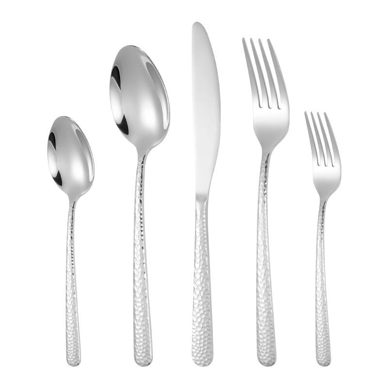 Hammered Pattern 5 Pcs Creative Cutlery Set Western Stainless Steel Knife Fork Spoon Dinnerware Set Kitchen Tableware