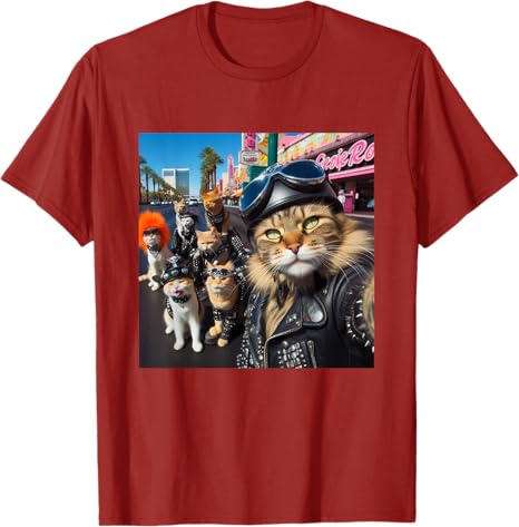 Funny Biker Cats Gangster Cats Street Motorcycle Cat Selfie TShirt Y2k Humor Kitty Hip Hop Streetwear Clothes Novelty Tee Gifts S