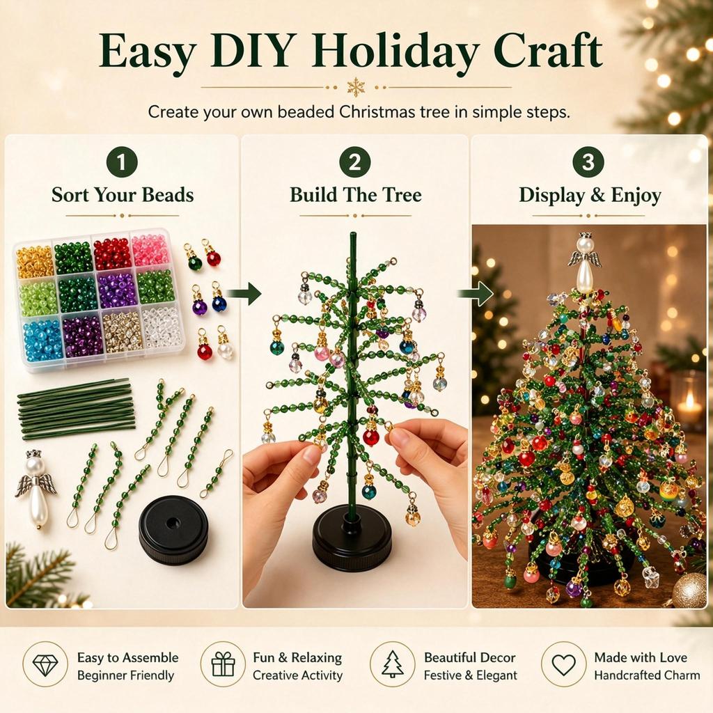 DIY Perlen-Lichterketten-Weihnachtsbaum-Bausatz Bunte Feiertags-Schreibtischdekoration Handgemachtes Bastelgeschenk