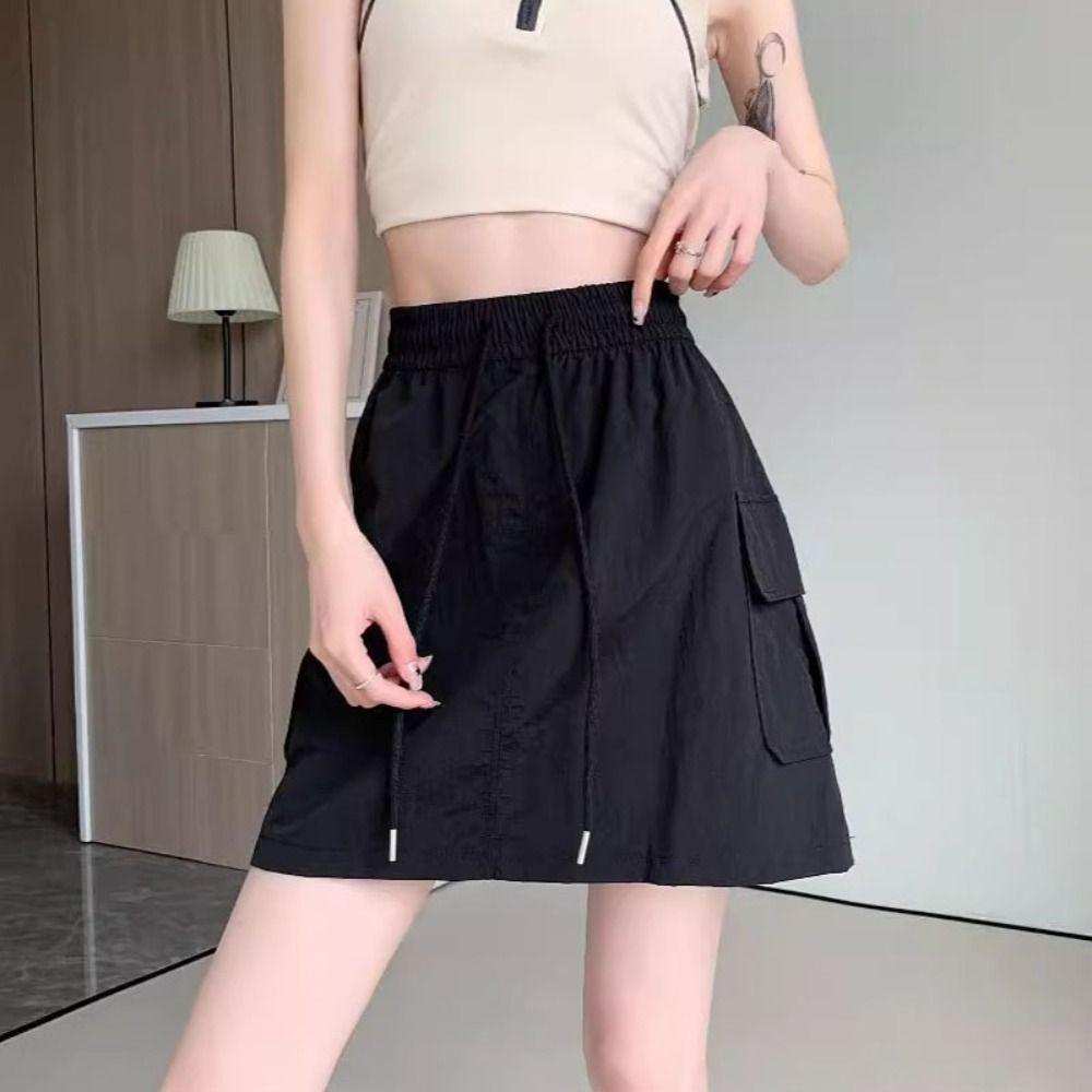 Drawstring Wide Half Leg Skirts Lace Up Causal Skirts Women Fashion Cargo Skirts  Summer