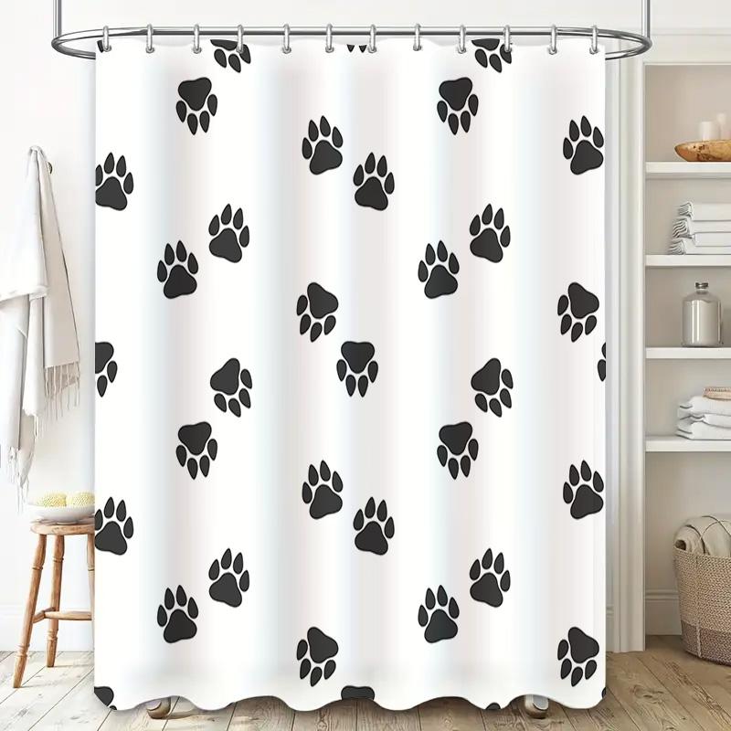 Black Paw Print Shower Curtain Home Decor Bathroom Liner for Cats Pet Lovers
