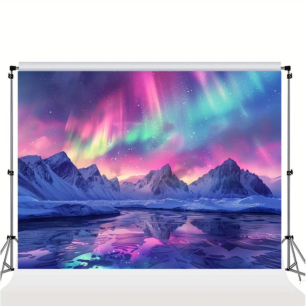 Northern Lights Background Arctic Snow Mountain and Northern Lights Scene Spring and Summer Holiday Decoration