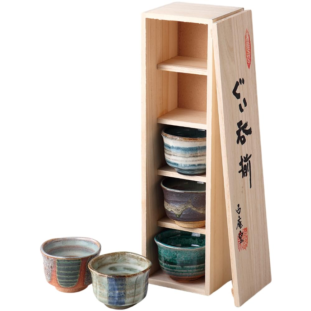 Sake Cup x Five Earthenware Mino Made in Japan Ale-net Set, 7 H4.8cm, Designs, Ware,
