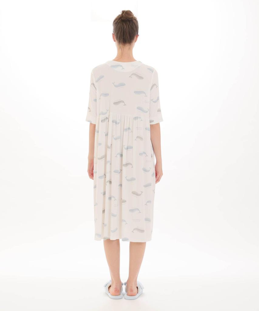 Narue Rib Knit Whale Free Size Women's Cool-Touch Nightshirt, White,