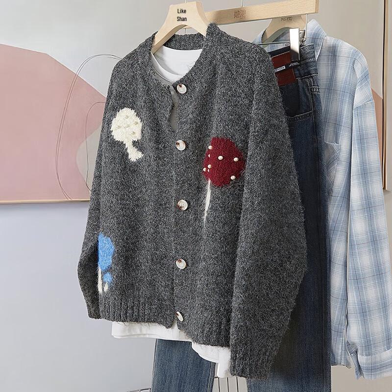 

Женский кардиган крупной вязки с мультяшным узором One Size